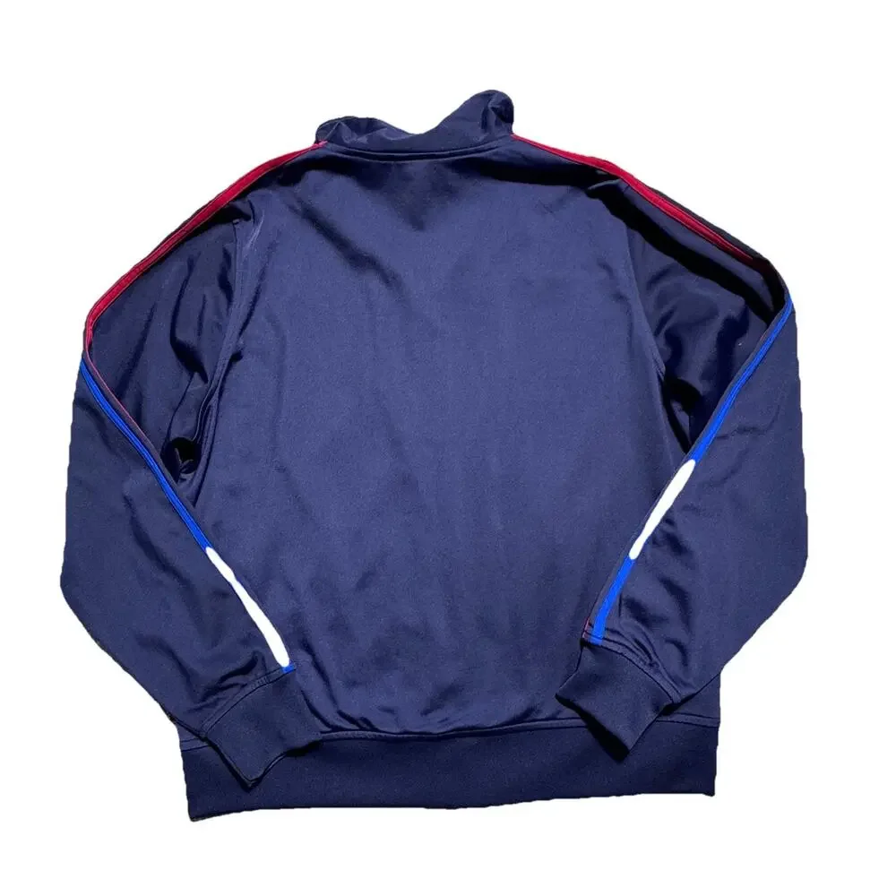 Levi's Navy Blue Full Zip Track Jacket Red Blue Striped Sleeves Men's Sz L VTG